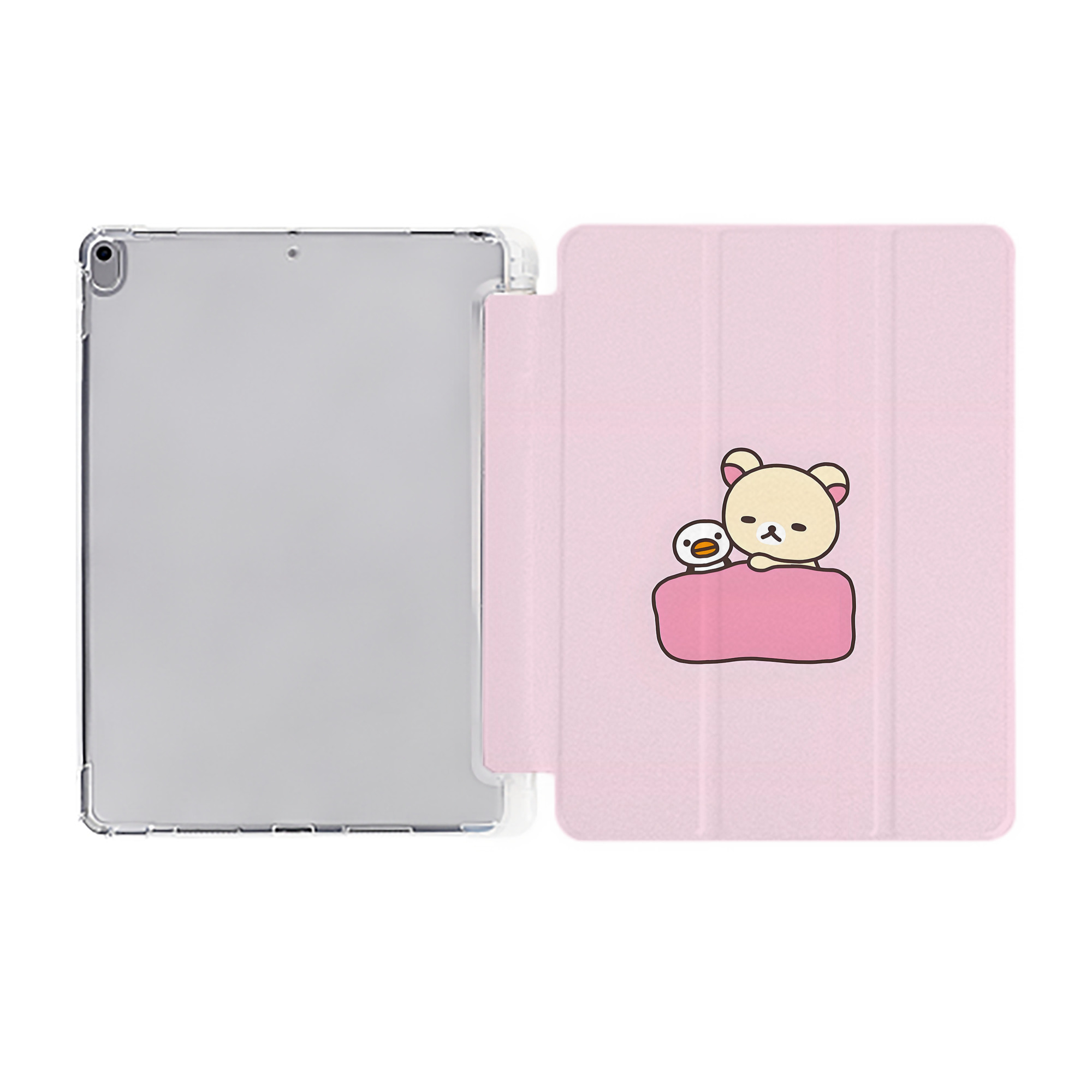 （画像用） リラックマ リラックマ キイロイトリ Rilakkuma Korilakkuma Kiiroitori IPad ケース ペン収納付き 三つ折りスタンド PUレザー×シリコン 対応機種9.5/10.5/10.9インチ